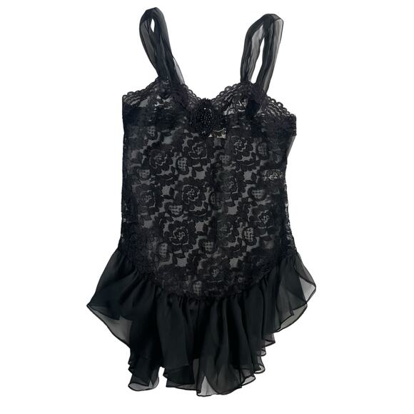 Intimate Concepts by Terry Russo Vintage Black Sheer Lace Lingerie Dress Small - Picture 3 of 10